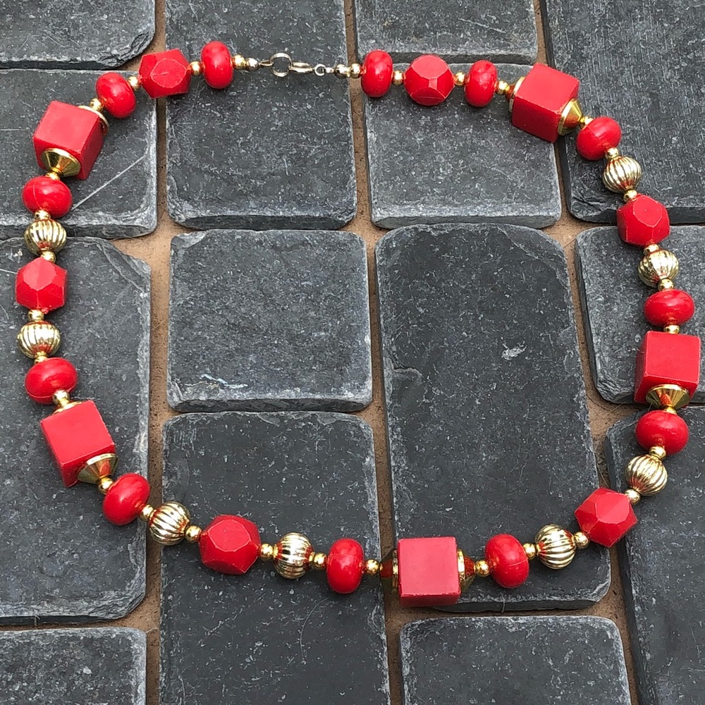 Red and gold beaded necklace